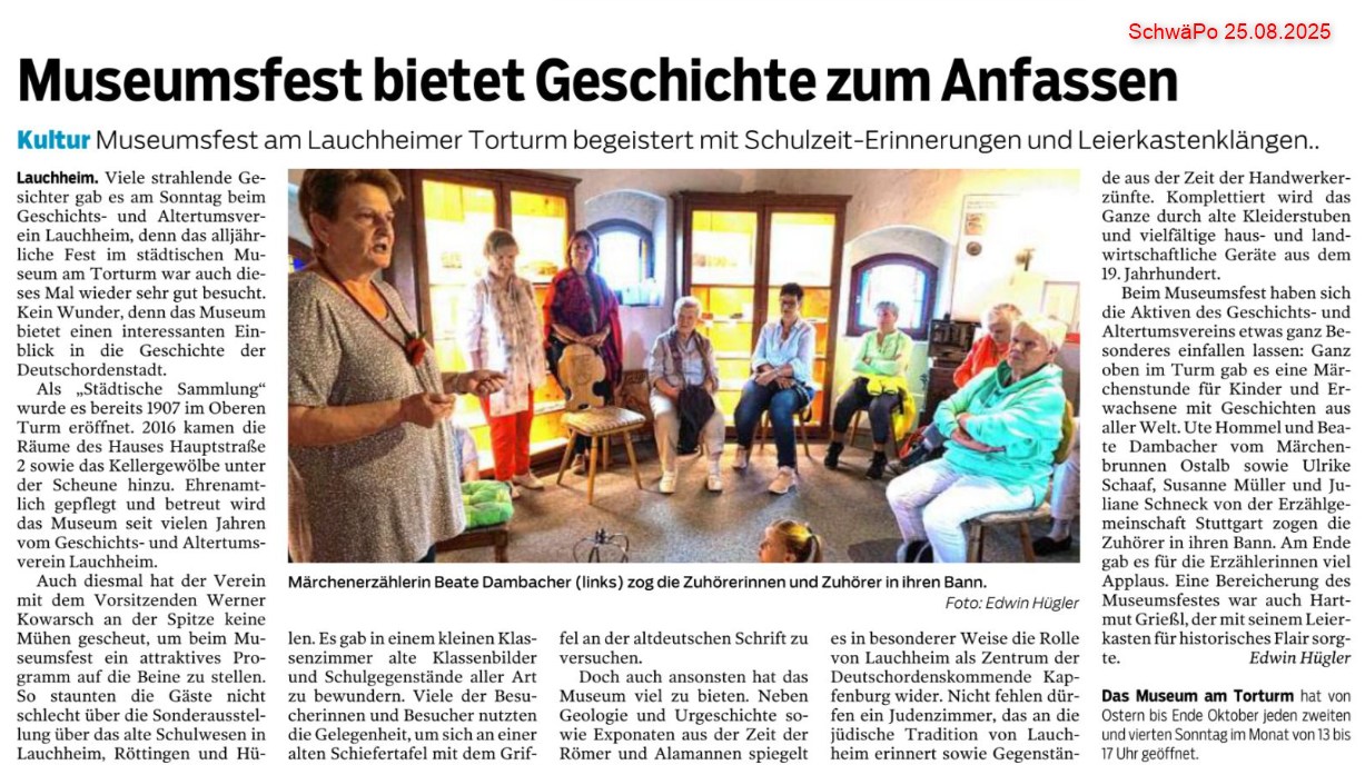 Zeitungsartikel aus der schwäbischen Post, der über den Auftritt der Erzählerinnen berichtet.